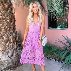 lavender lace midi dress